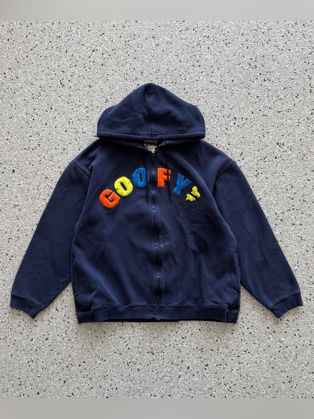 Vintage Walt Disney World Goofy Hoodie Zip-Up Sweatshirt Navy Blue Size Large